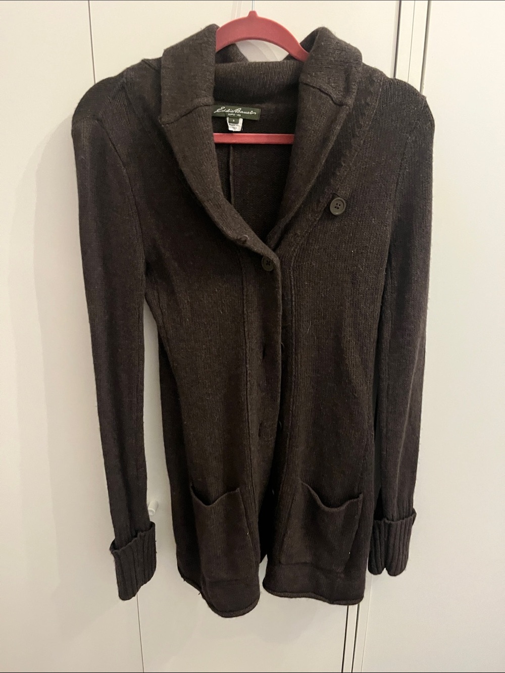 Eddie Bauer Dark Brown Shawl Collar Cardigan